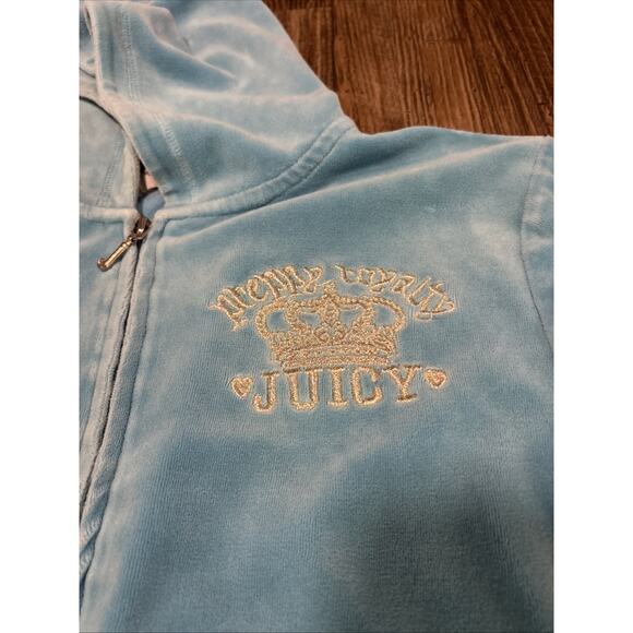 2005 Y2K Blue Juicy Couture Velour Jacket Preppy Royalty Crown XL Women’s Zip - Picture 5 of 7